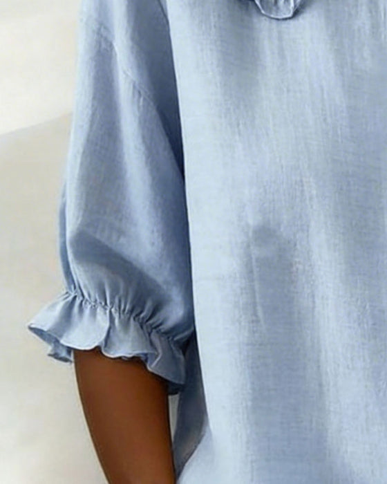Chemise Col Peter Pan Coton-lin Volant Boutonnage Devant