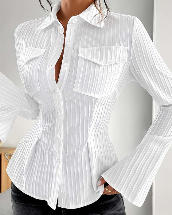 Chemise Poche Rayée Manche Évasée