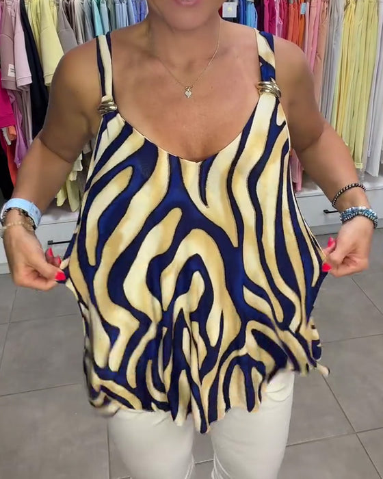 Blouse Col En V Bretelles Zèbre Imprimé Bouton Métallique
