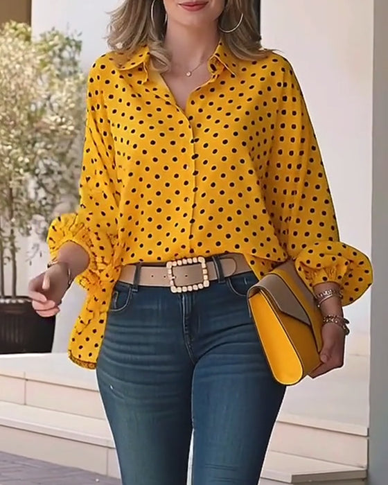 Blouse décontractée à pois à manches longues