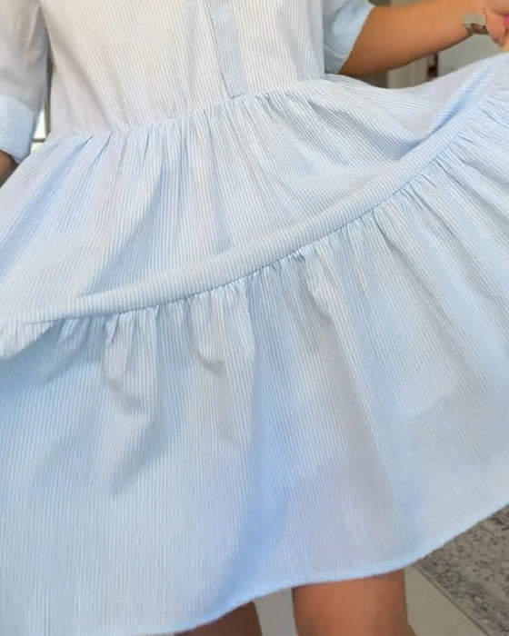 Robe Col De Chemise Rayée Patchwork