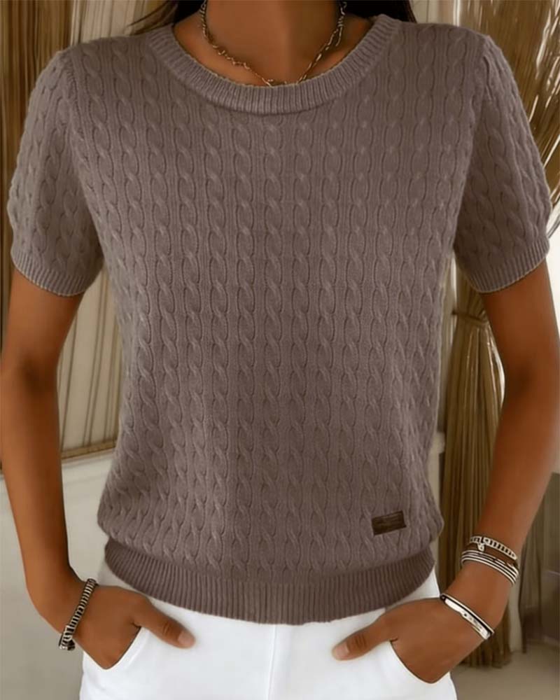 Pull-Over Col Rond Manches Courtes Unie Décontracté