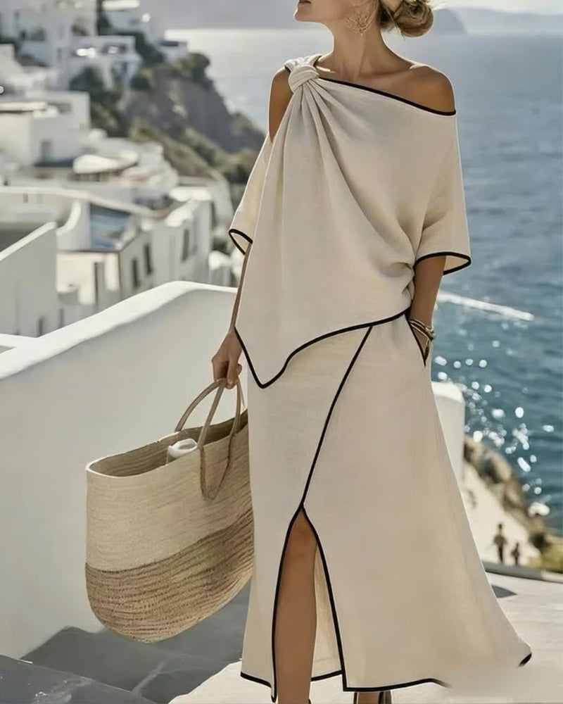 Robe Décolletée Épaules Contraste Fente