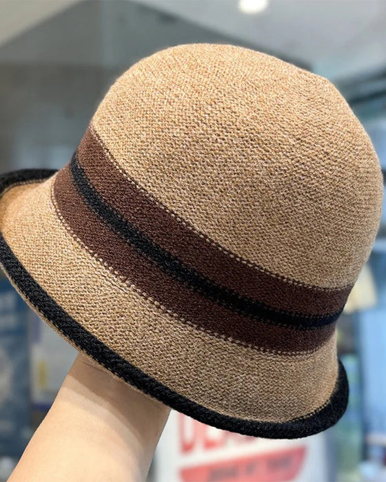 Chapeau Femme Pliable Rayé Cloche Seau