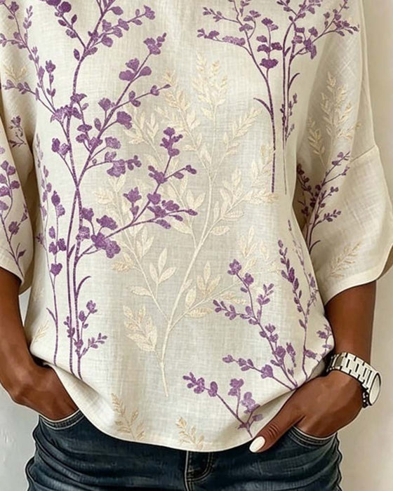 Blouse Col Rond Patchwork Lâche