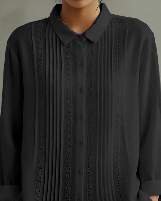 Chemise Col Poupée Unie Manches Longues