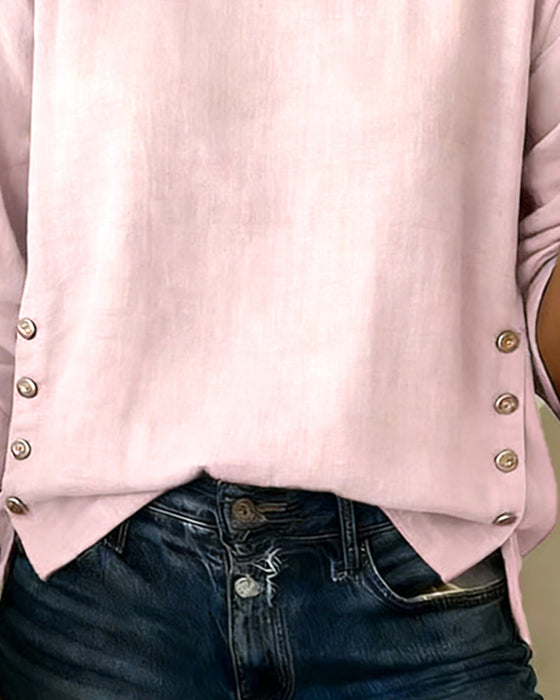 Haut Décontracté Col Rond Design Bouton