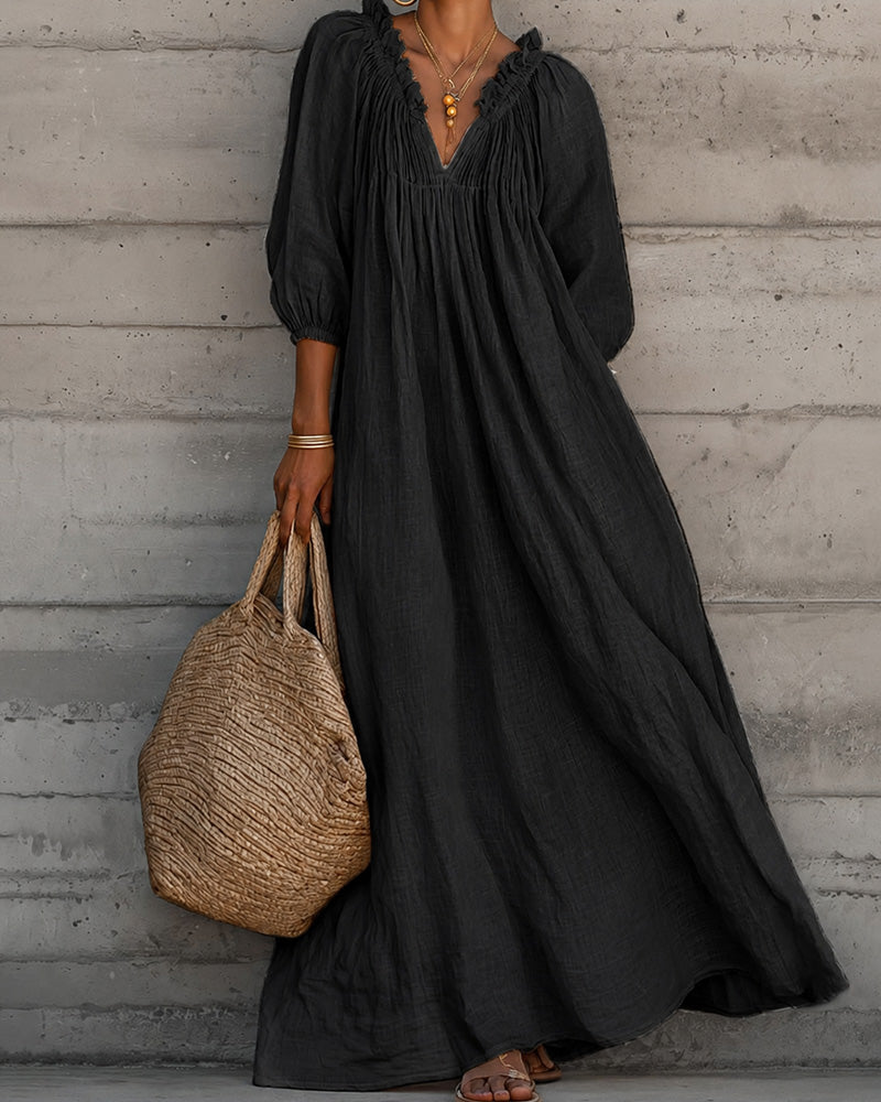 Kleid Rein Weiß Blasenärmel Voll Rock Maxi