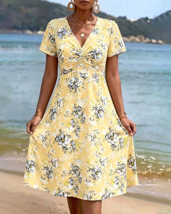 Robe Florale Col V Twist Nœud