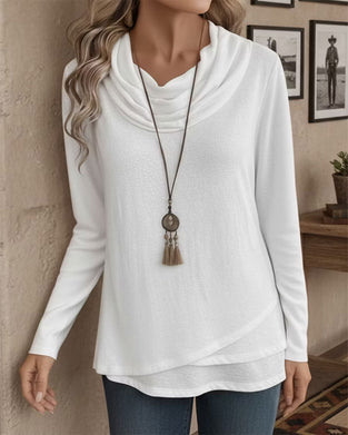 Haut Col Cowl Irrégulier Manches Longues