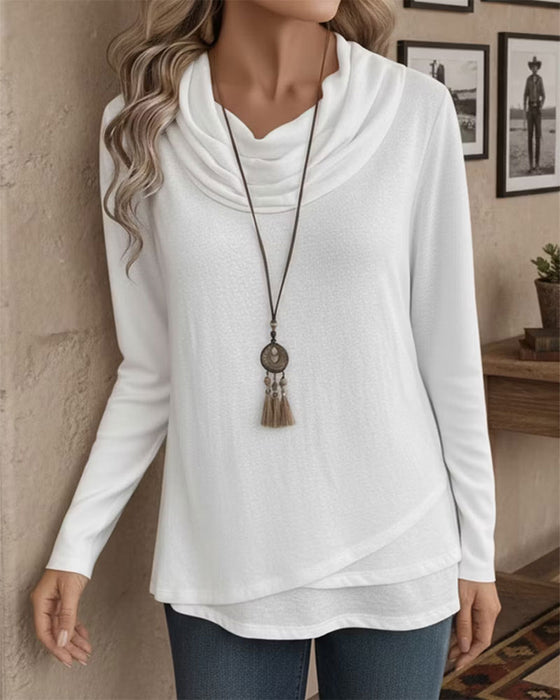 Haut Col Cowl Irrégulier Manches Longues