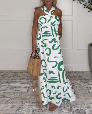 Robe Col Halter Imprimée Dos Nu Sexy