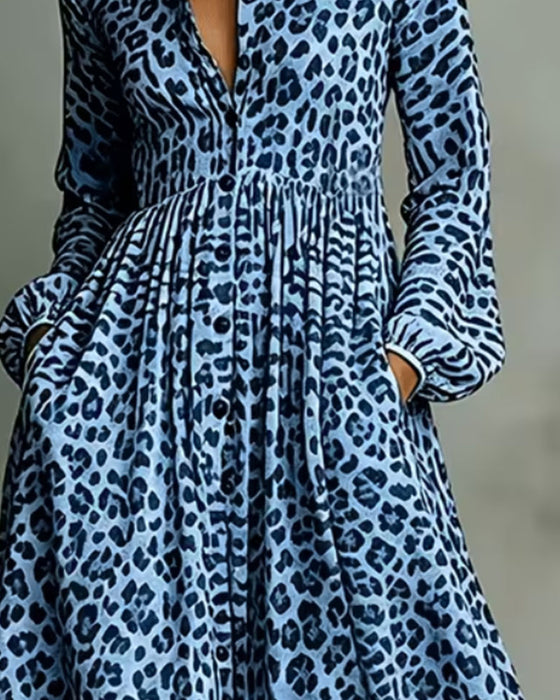 Robe Chemisier Léopard Col Longue