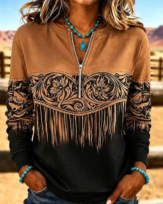 Sweatshirt Imprimé Fermeture Éclair Manche Longue