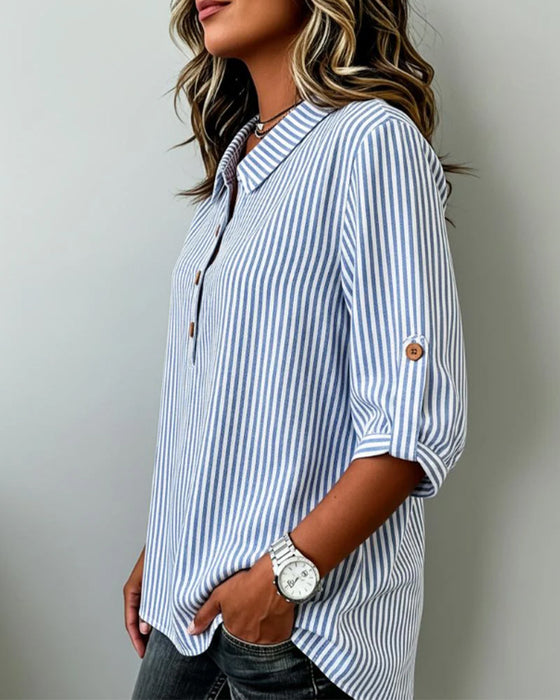Blouse Décontractée Rayée Henley