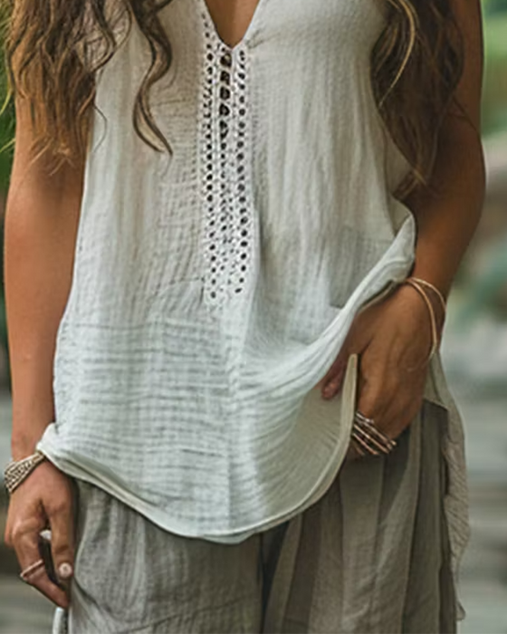 Débardeur Encolure V Évidé Crochet