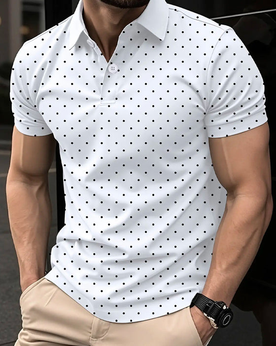 T-Shirt Décontracté À Col Polo Et Petits Pois
