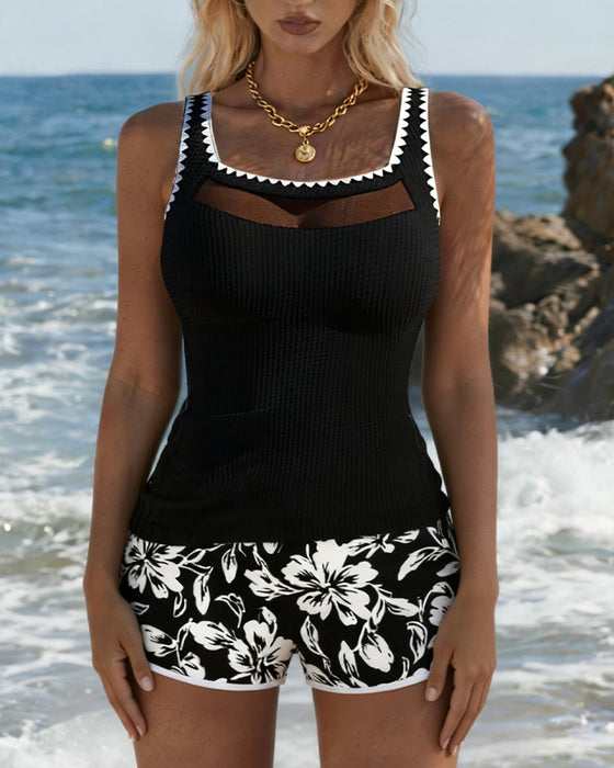 Tankini Couleur Contrastante Boxer
