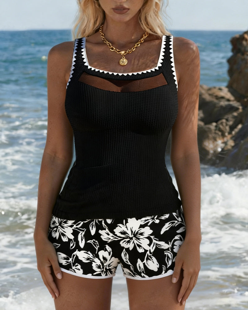 Tankini Couleur Contrastante Boxer