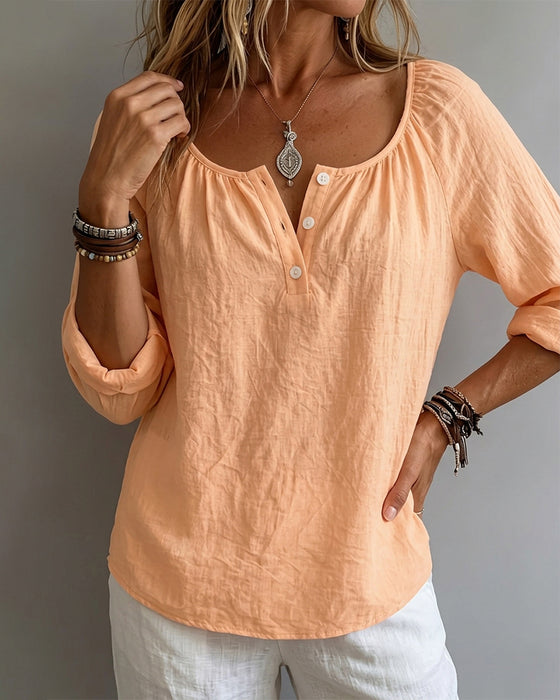 Blouse Unie Demi-Boutonnée