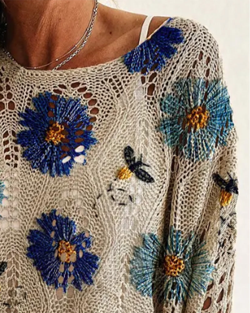 Pull-Over Cache-Cœur Marguerite Coupe Loose Découpé
