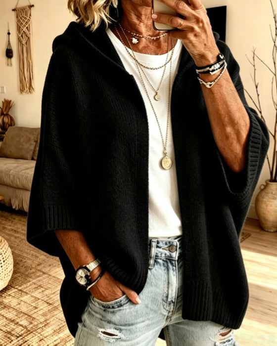 Cardigan 3/4 Manche Capuche Décontracté