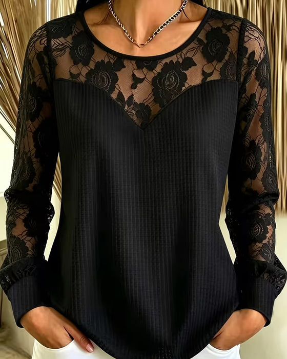 Blouse Élégante Col Rond Manches Longues