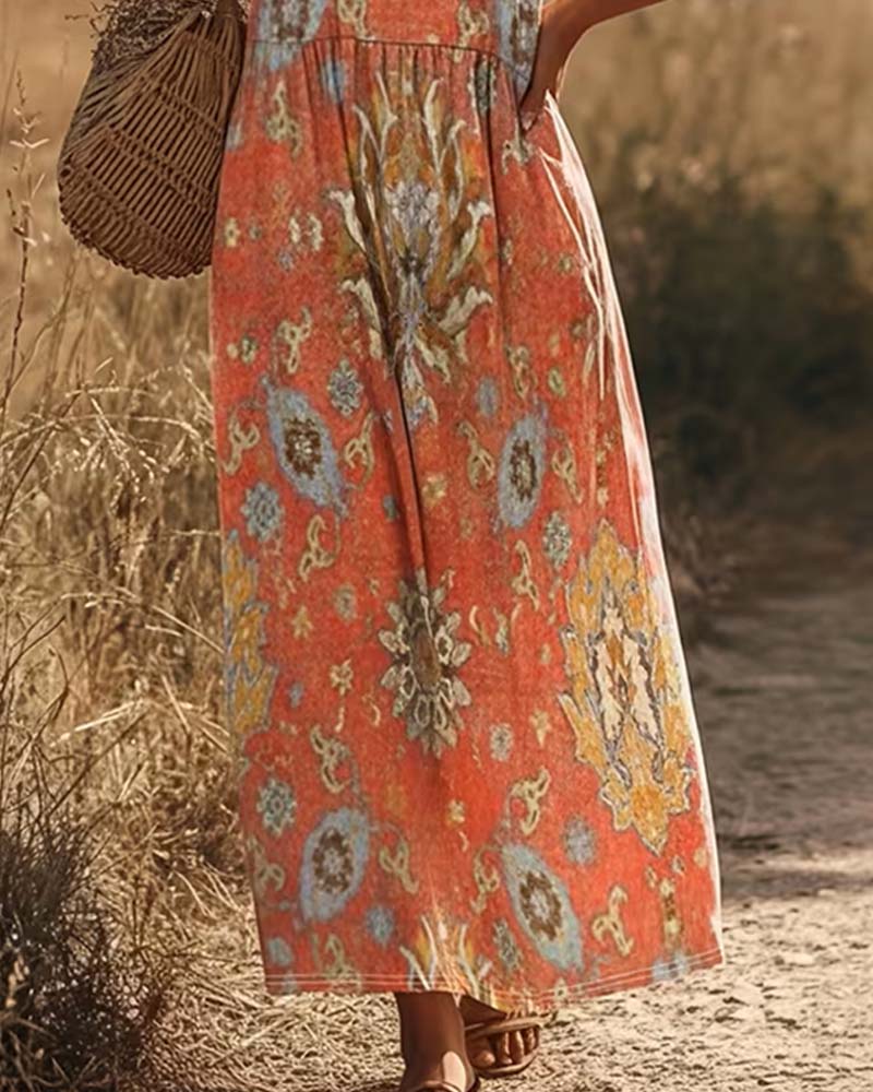 Robe Imprimé Ethnique Sans Manches Longue