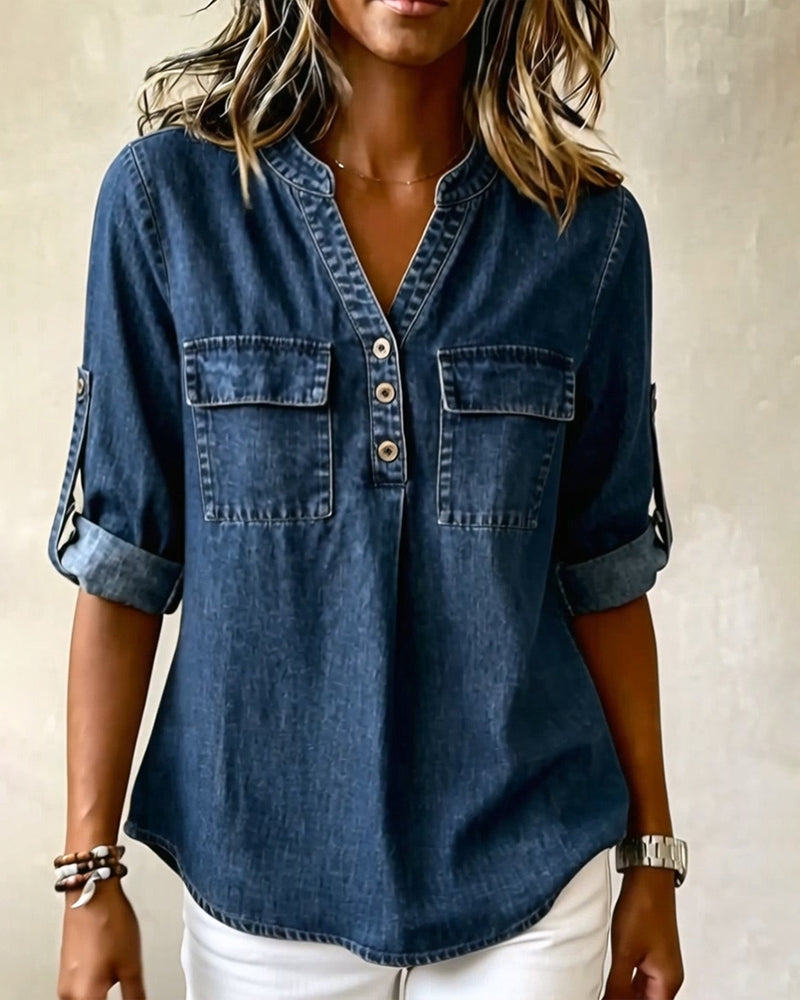 Blouse Denim Col V Décontractée