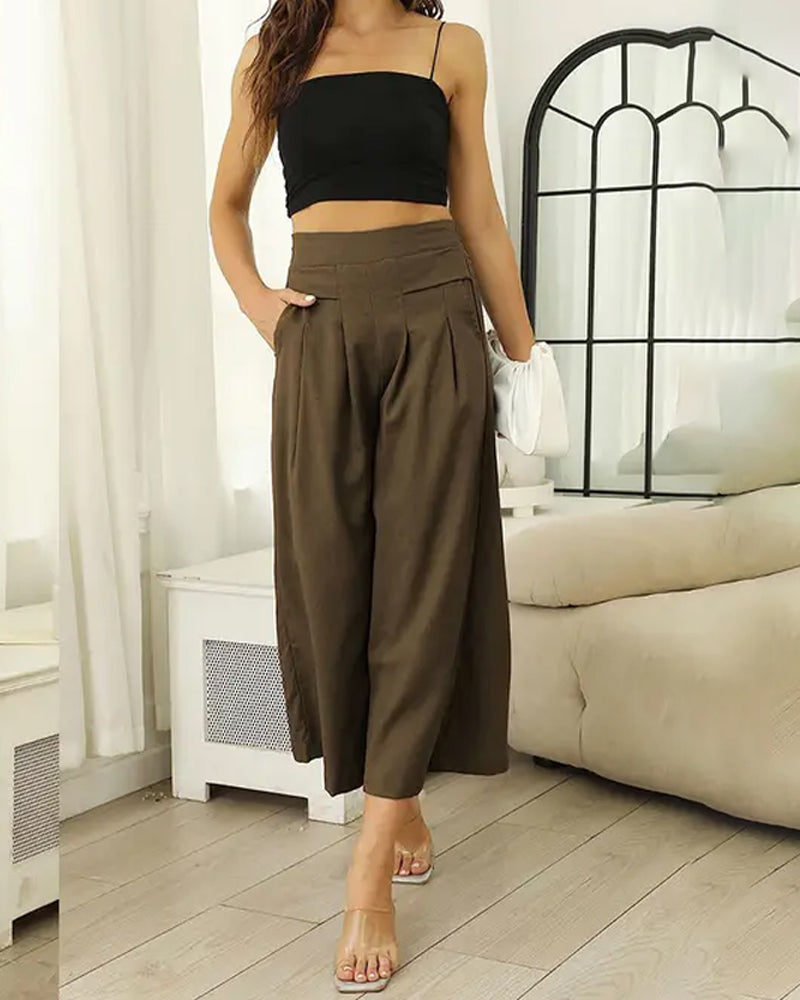 Pantalon Drapé Uni Décontracté Large