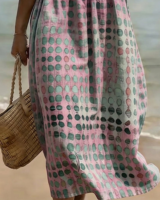 Robe Pois Col Rond Imprimé Demi-Manches