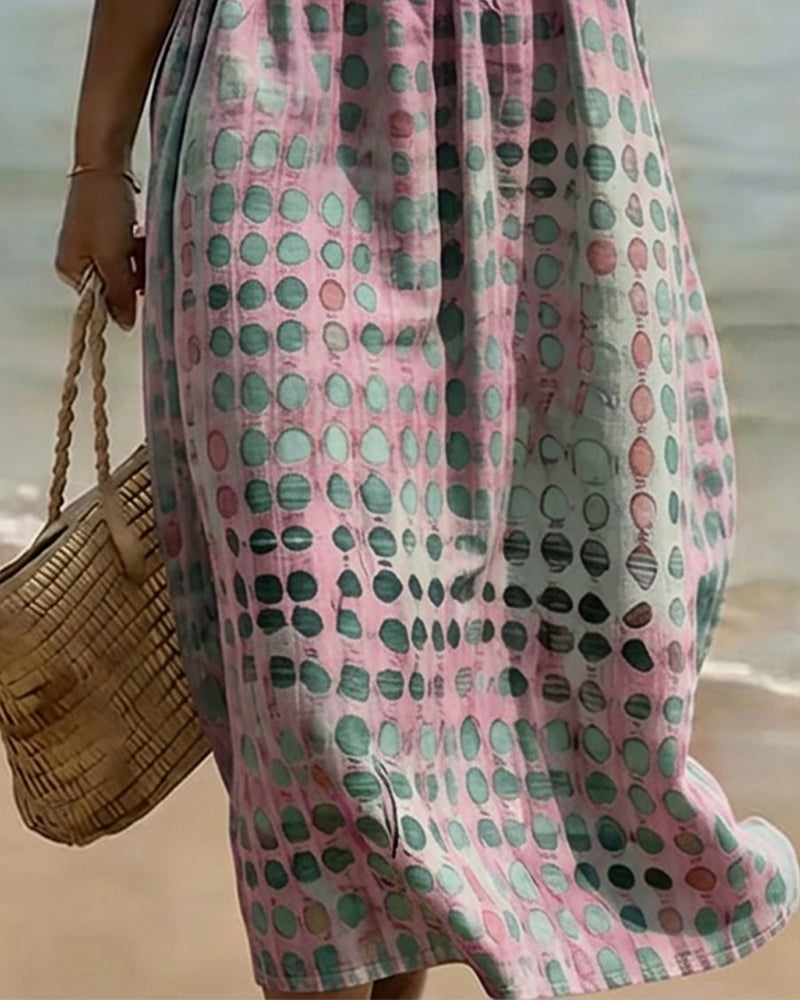 Robe Pois Col Rond Imprimé Demi-Manches