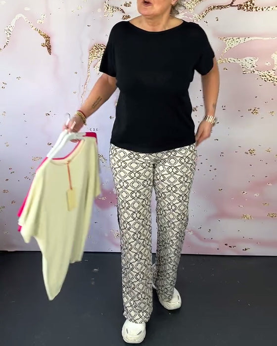 T-shirt décontracté à col rond de couleur unie