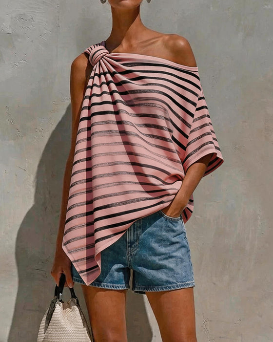 Blouse Rayée Une Épaule Twist Nœud