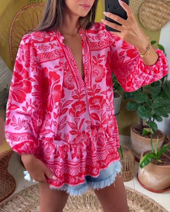 Blouse V profond imprimé fleuri