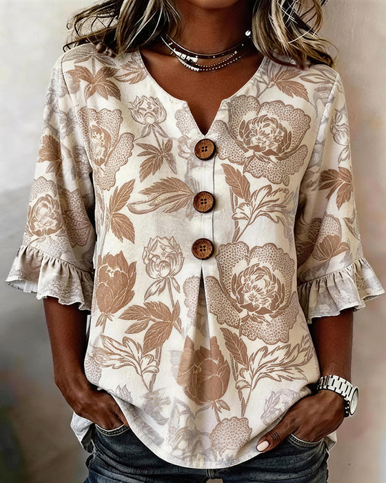 Blouse Imprimée Manchette Volantée