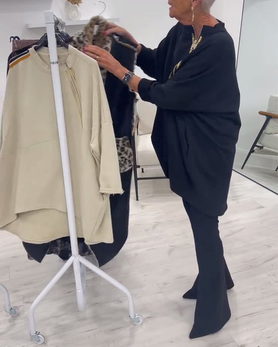 Sweat-shirt décontracté ample avec poches latérales zippées