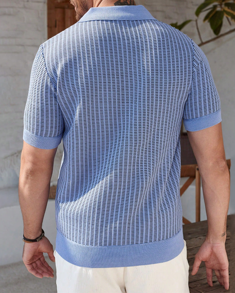 T-Shirt Homme Col Retourné Rayure Verticale