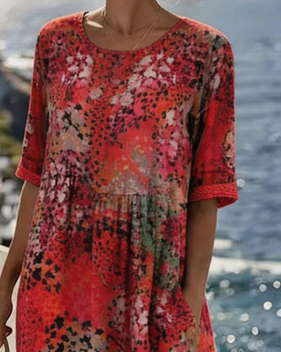 Robe Imprimé Pois Col Rond Longue