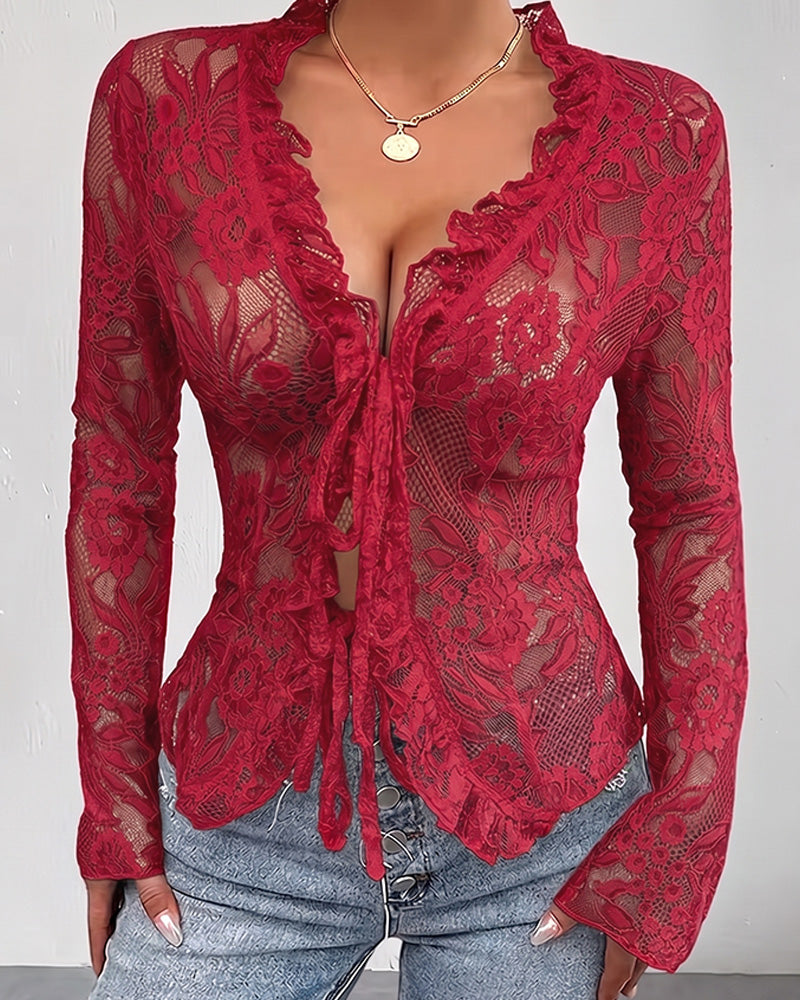 Blouse Col En V Attacher Dentelle