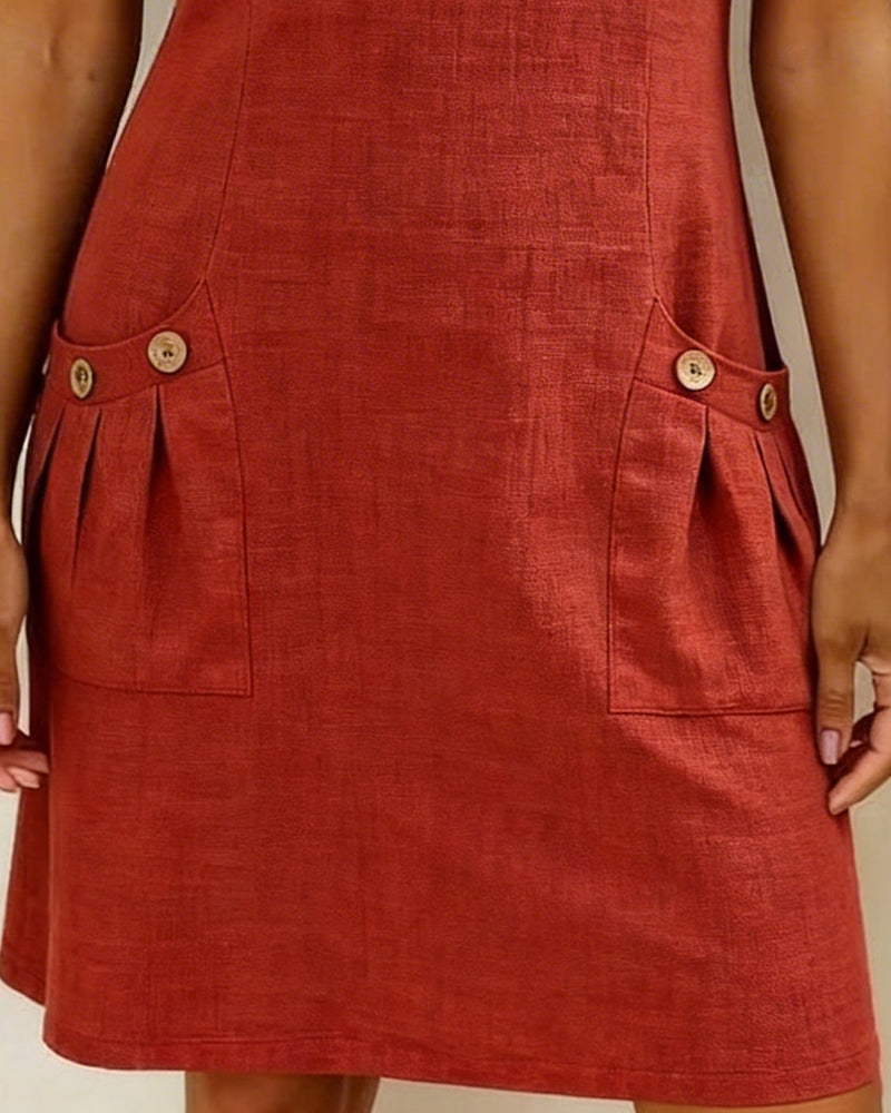 Robe Fermeture Éclair Poche Coton Lin