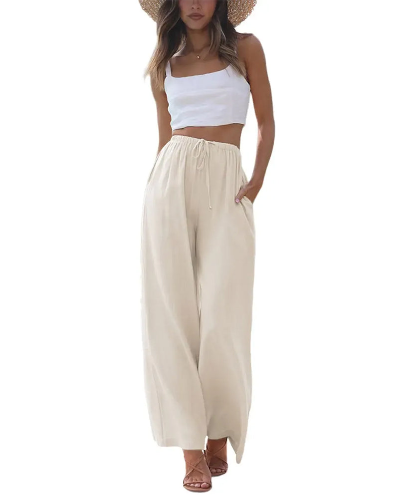 Pantalon Coupe Loose Décontracté Cordon De Serrage Large Jambe