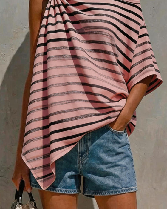 Blouse Rayée Une Épaule Twist Nœud