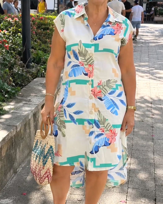 Robe Imprimé Feuille Revers Chemise