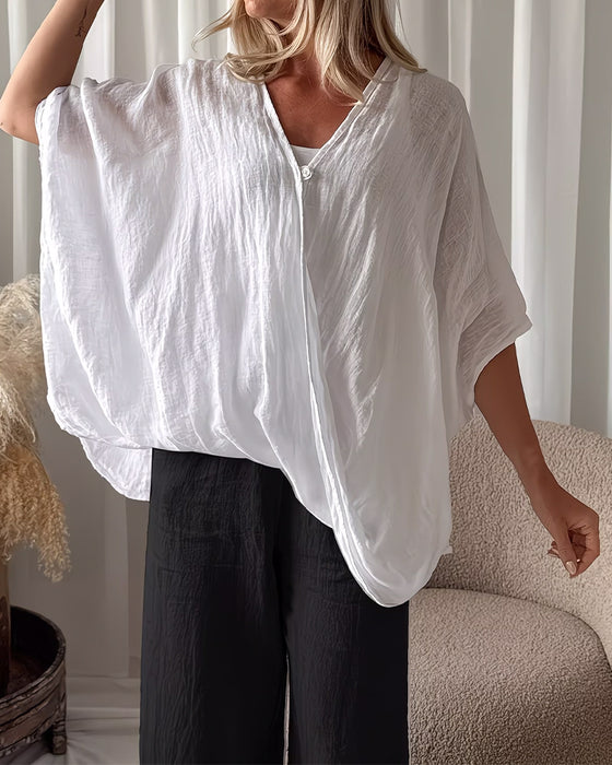 Blouse Lâche Manche Chauve-Souris Unie