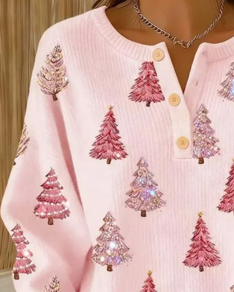 Pull Sapin De Noël Imprimé Col Henley