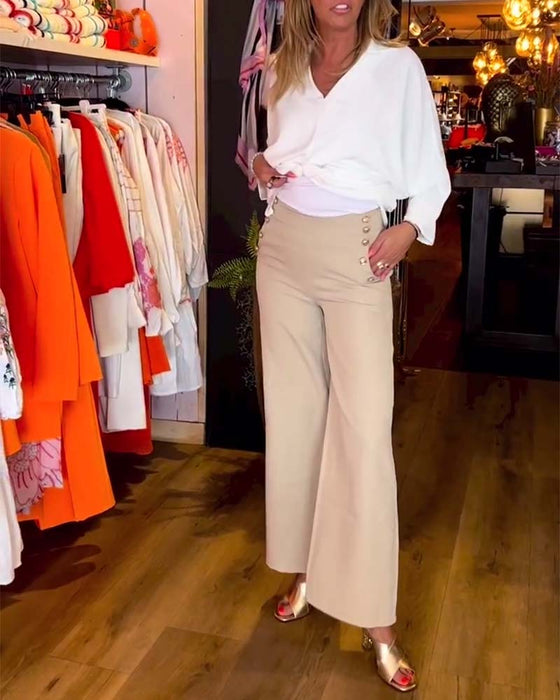 Chemisier à col en V à cravate de couleur unie