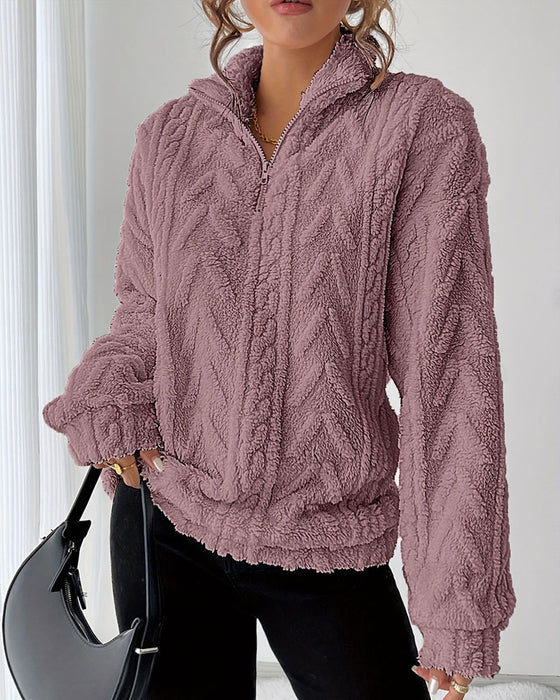 Sweatshirt Double Face Polaire Demi Fermeture Éclair