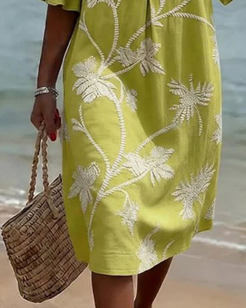 Robe Petite Col En V Volant Manche 3/4