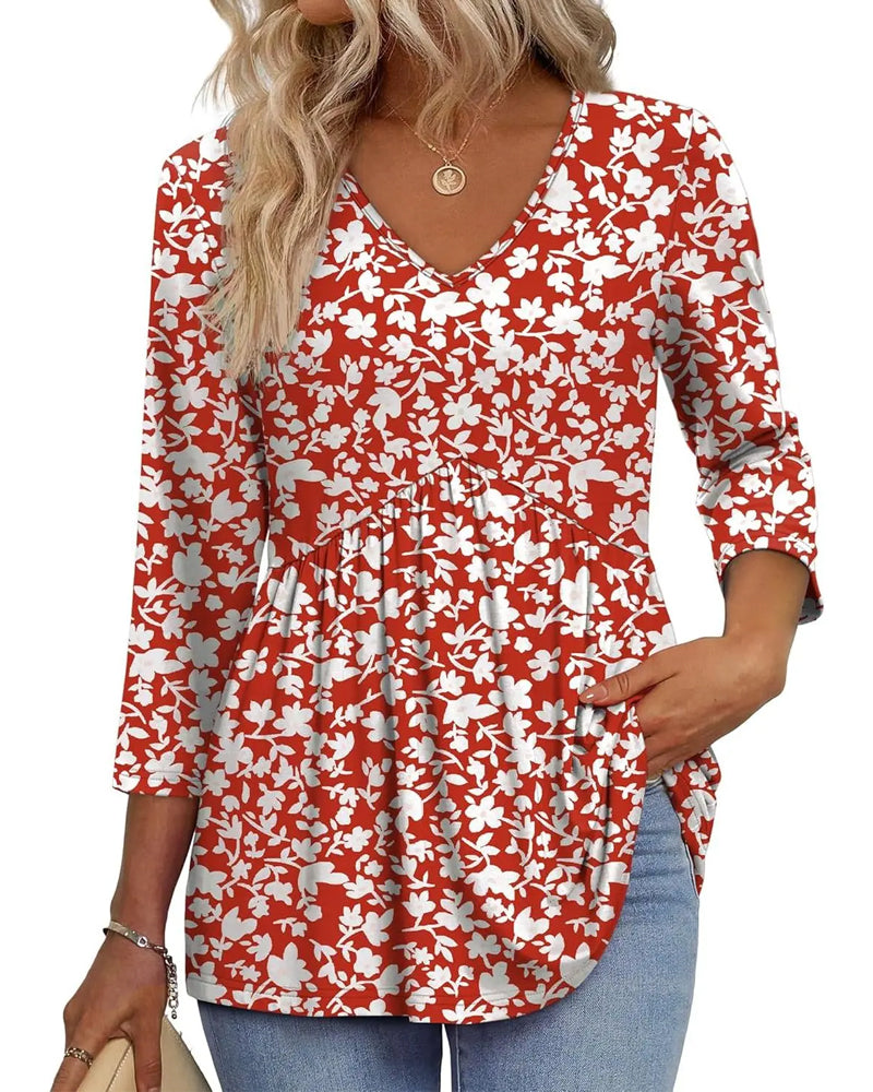 Blouse Ample Manches Trois-Quarts Décontractée